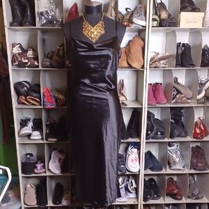 Chic Black Satin Midi Dress